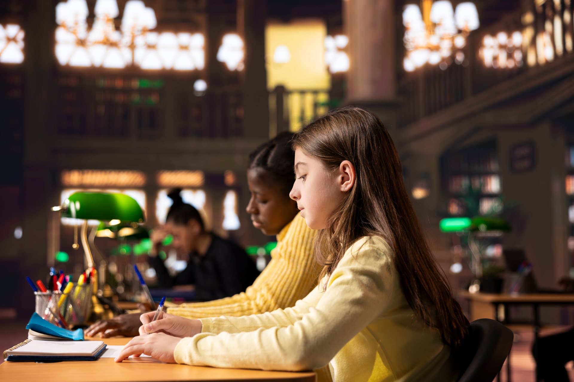 Students studying in the school library